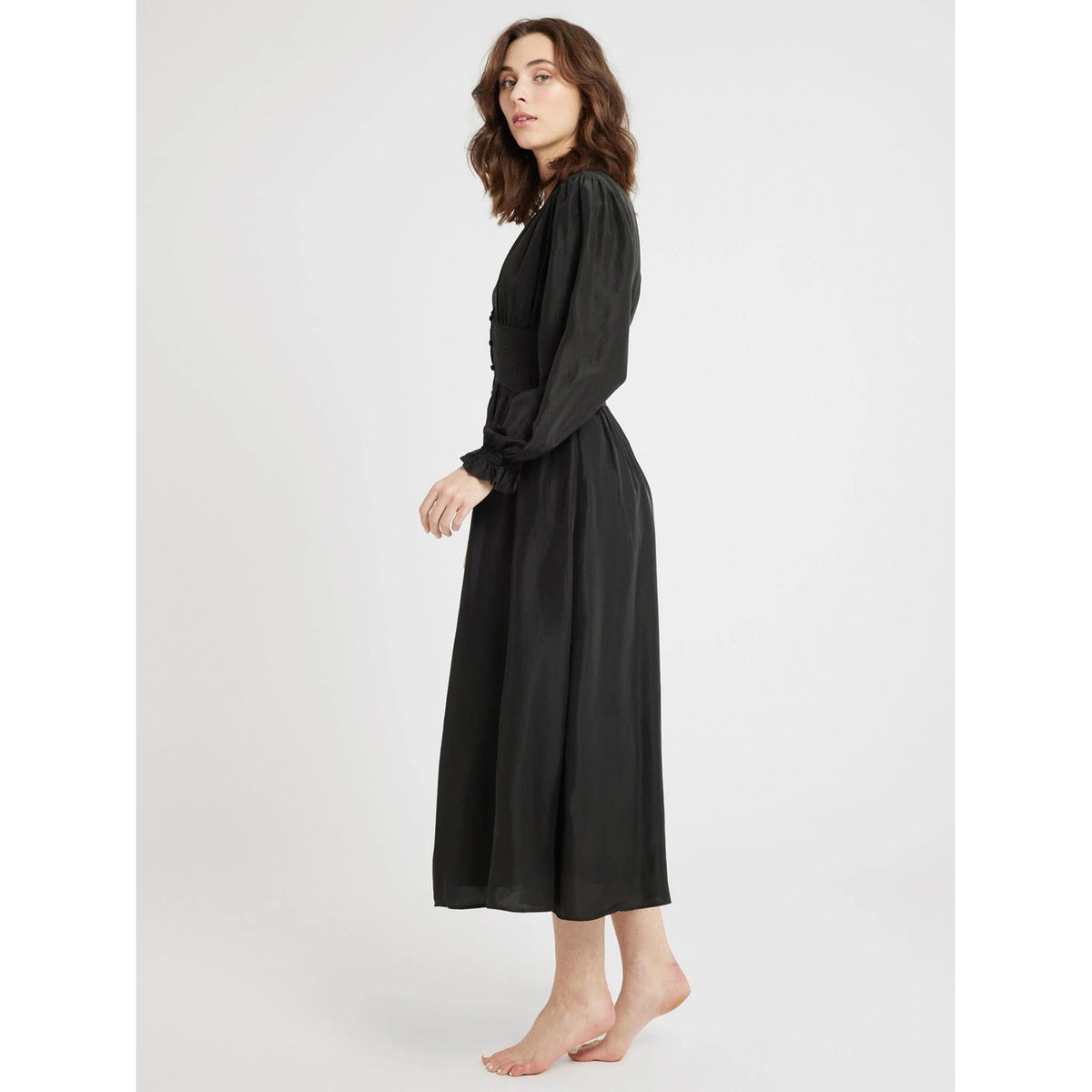 anya black dress MILLE Women's in Washed Silk L Casual-GOW black glitter dress long Size:38 Short Deep V neckline and