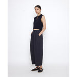 linen pleated trouser in charcoal blue