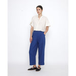 linen pleated trouser in cobalt