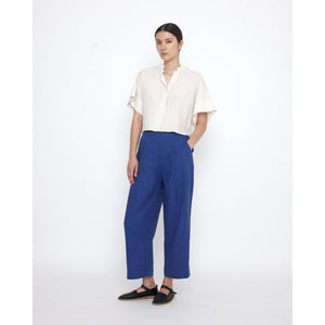 linen pleated trouser in cobalt