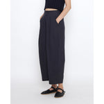 linen pleated trouser in charcoal blue
