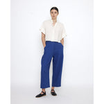 linen pleated trouser in cobalt