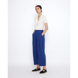 linen pleated trouser in cobalt