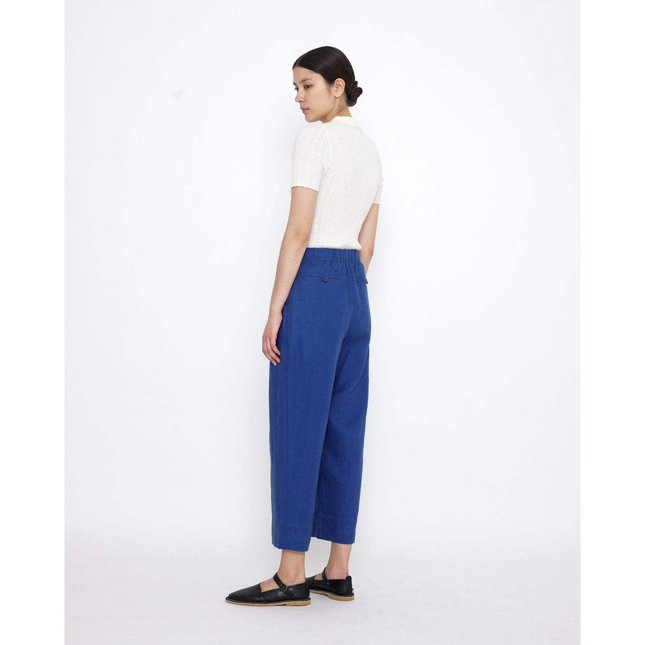 linen pleated trouser in cobalt