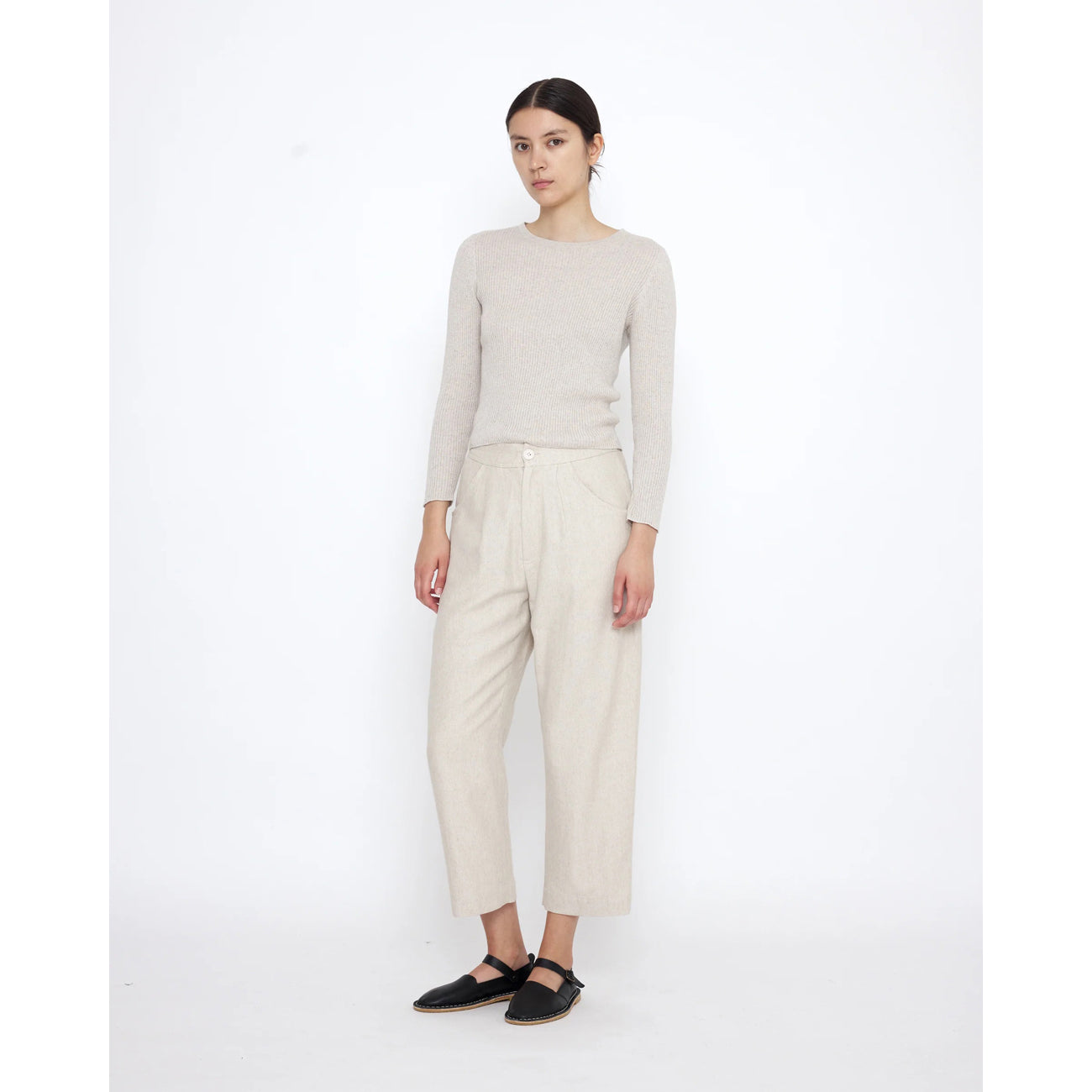 ribbed fine knit in sand beige