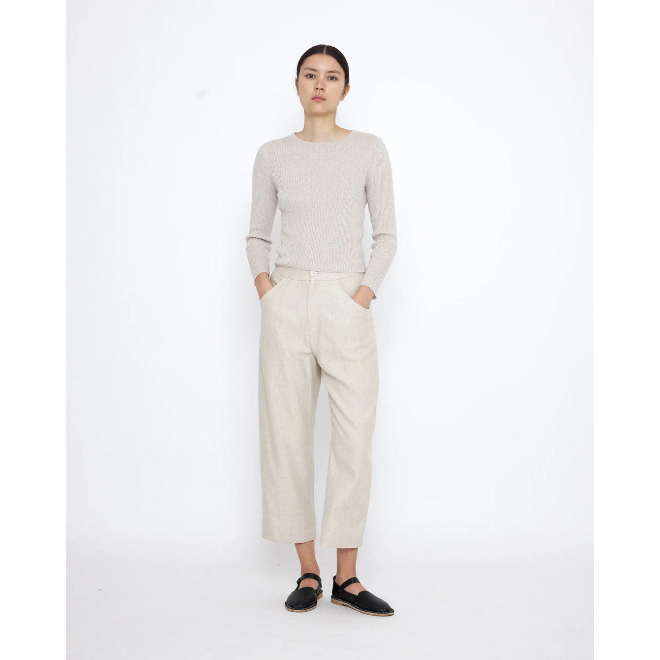 ribbed fine knit in sand beige