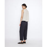 linen pleated trouser in charcoal blue