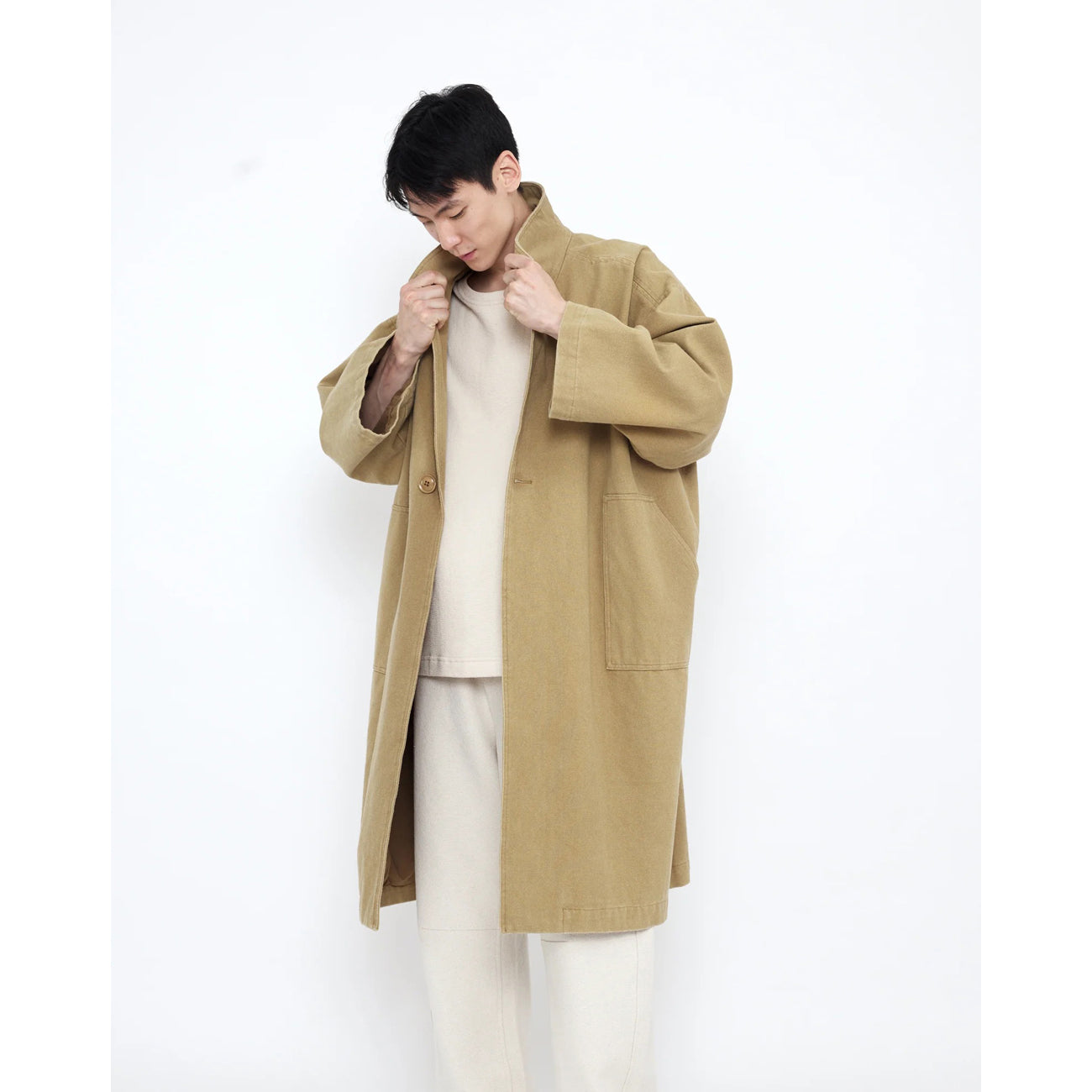 spring lapel coat in washed kelp