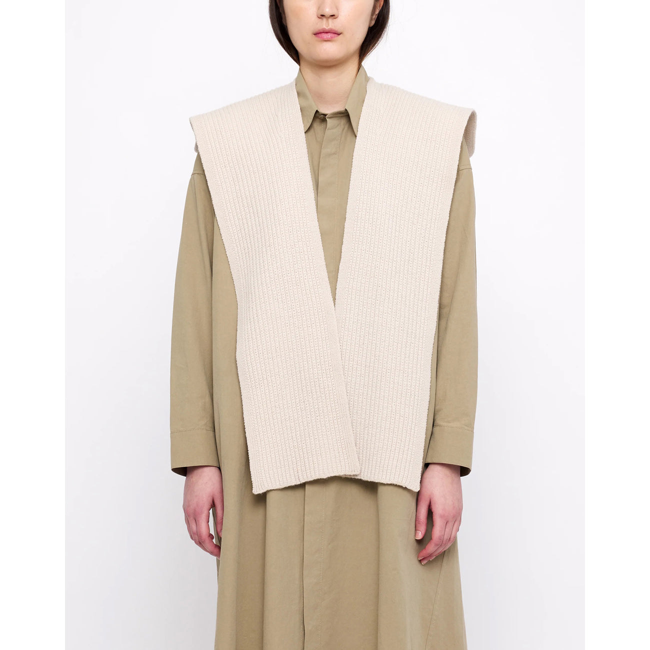 hooded scarf/vest in beige-white
