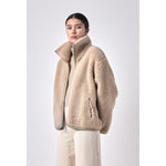 zip-up curly jacket in beige