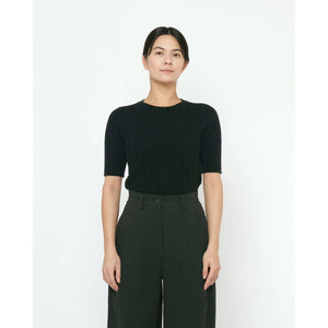 ribbed short sleeves in black