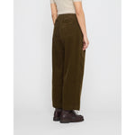 pleated trouser in olive corduroy