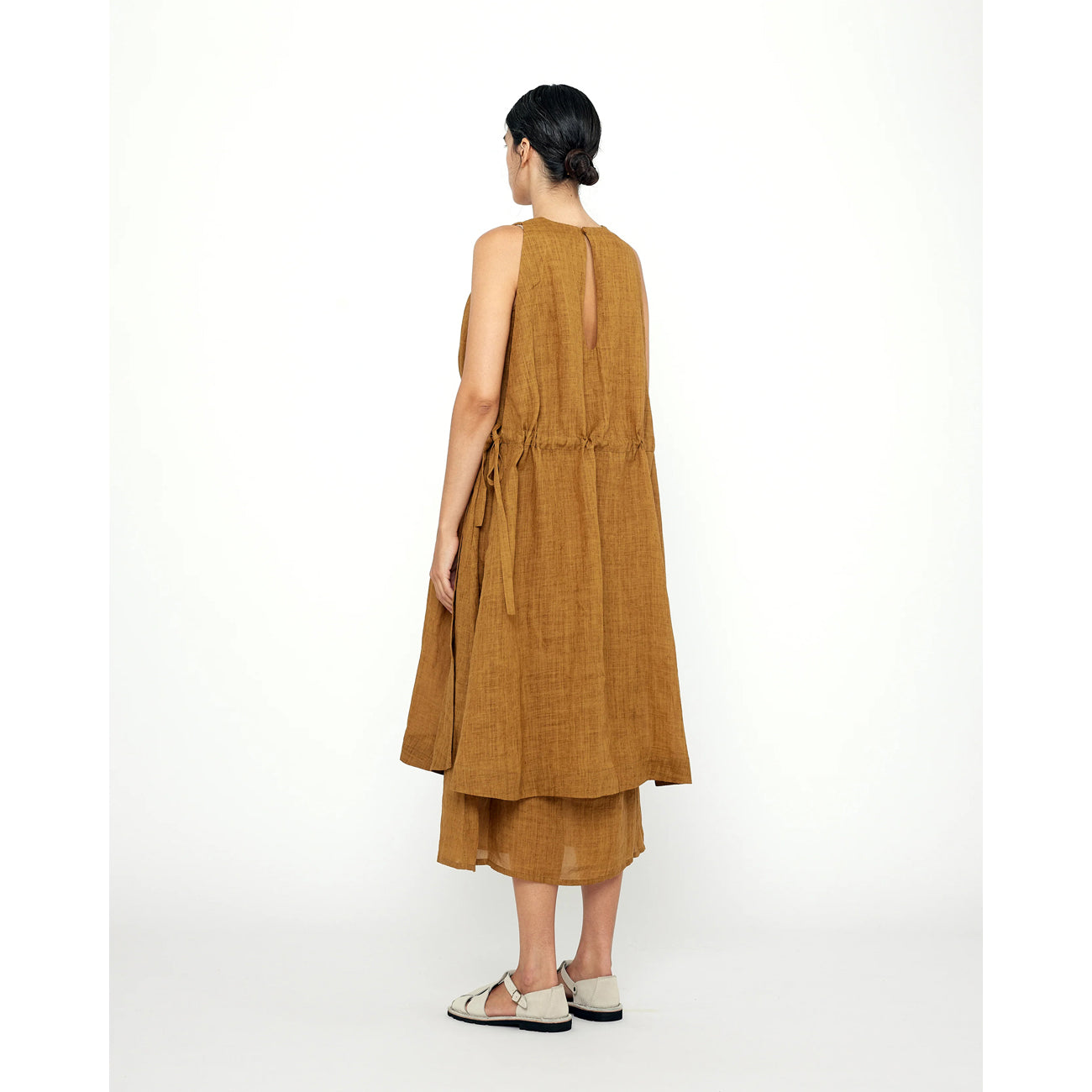 layered summer dress in mustard