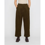 pleated trouser in olive corduroy