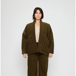 sumo puffer in olive corduroy