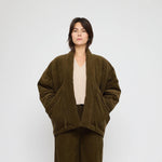 sumo puffer in olive corduroy