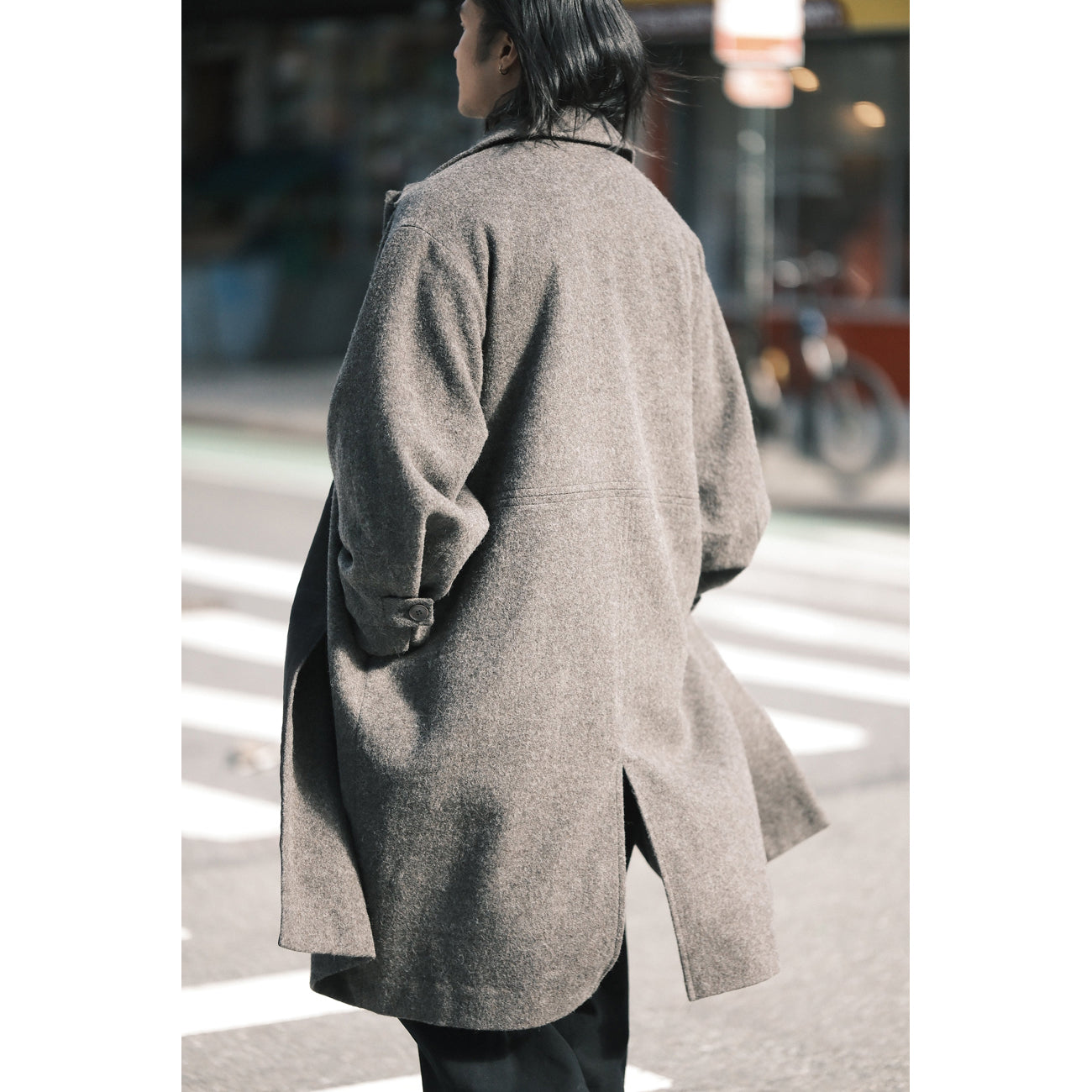 cuffed wool coat in heathered pebble