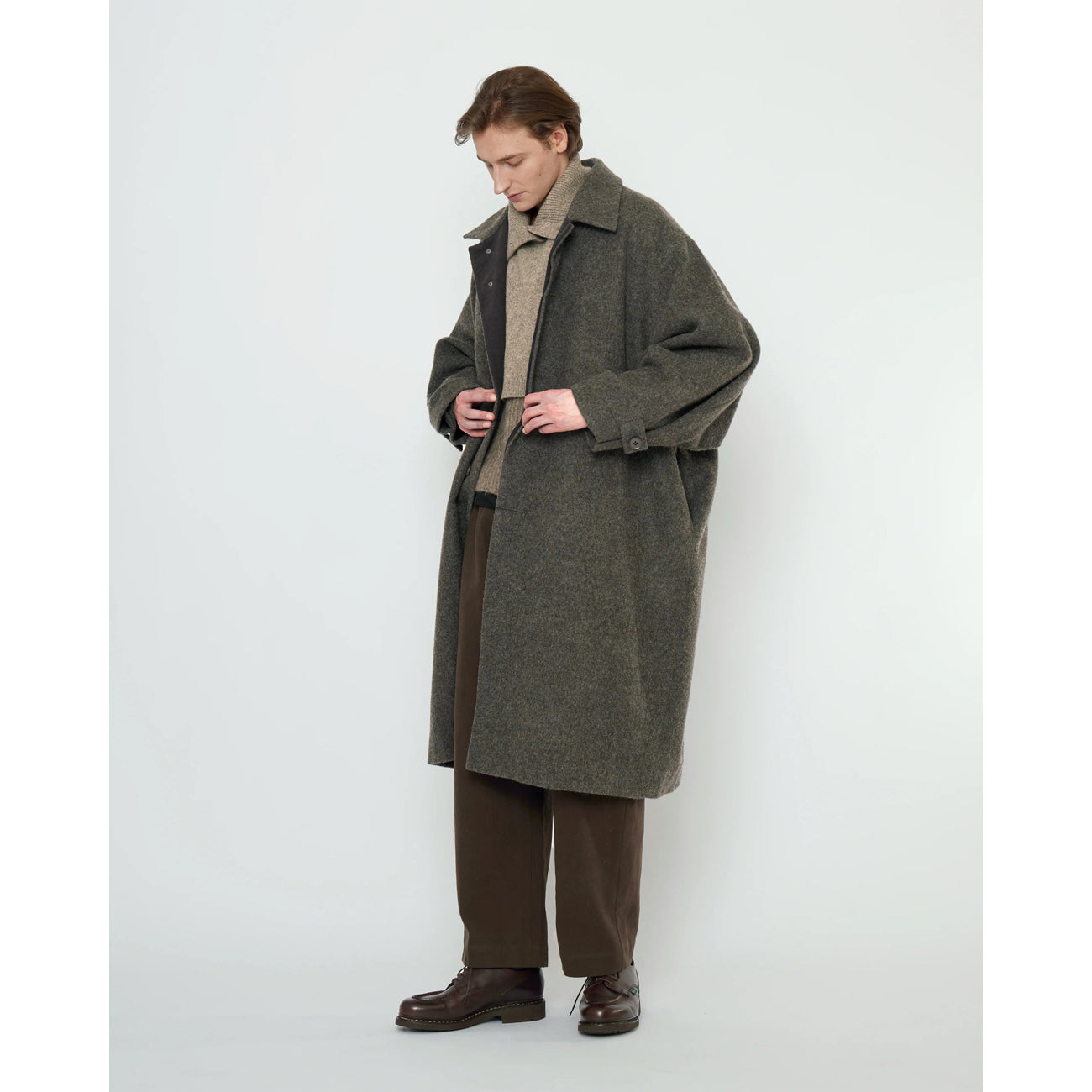 cuffed wool coat in heathered pebble