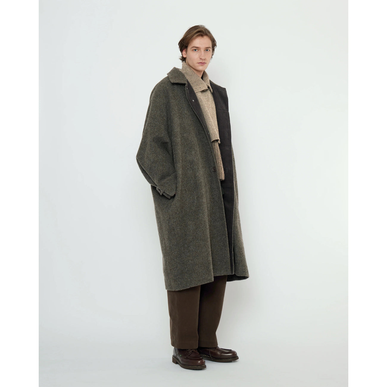 cuffed wool coat in heathered pebble