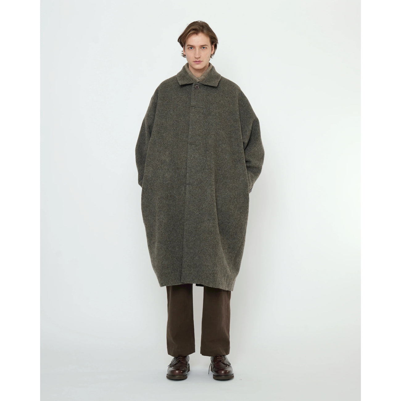 cuffed wool coat in heathered pebble