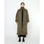 balmacaan coat in olive gray