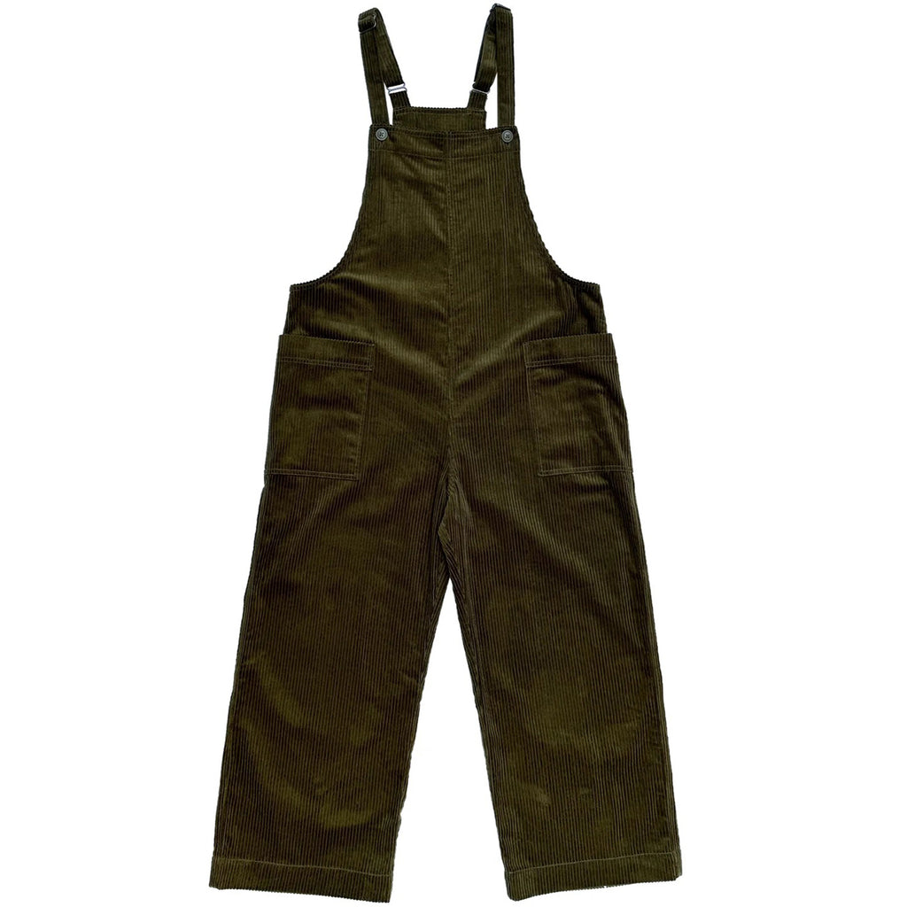 overall jumper in olive corduroy