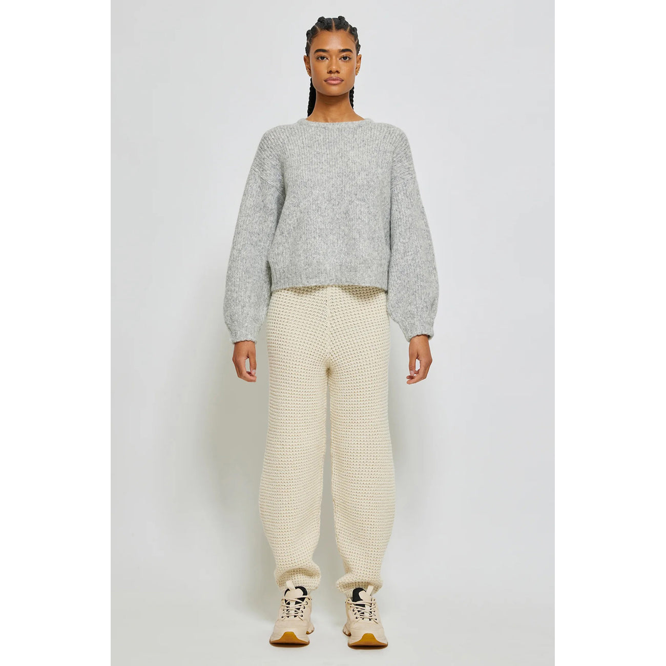 balloon sleeve sweater in watery sky