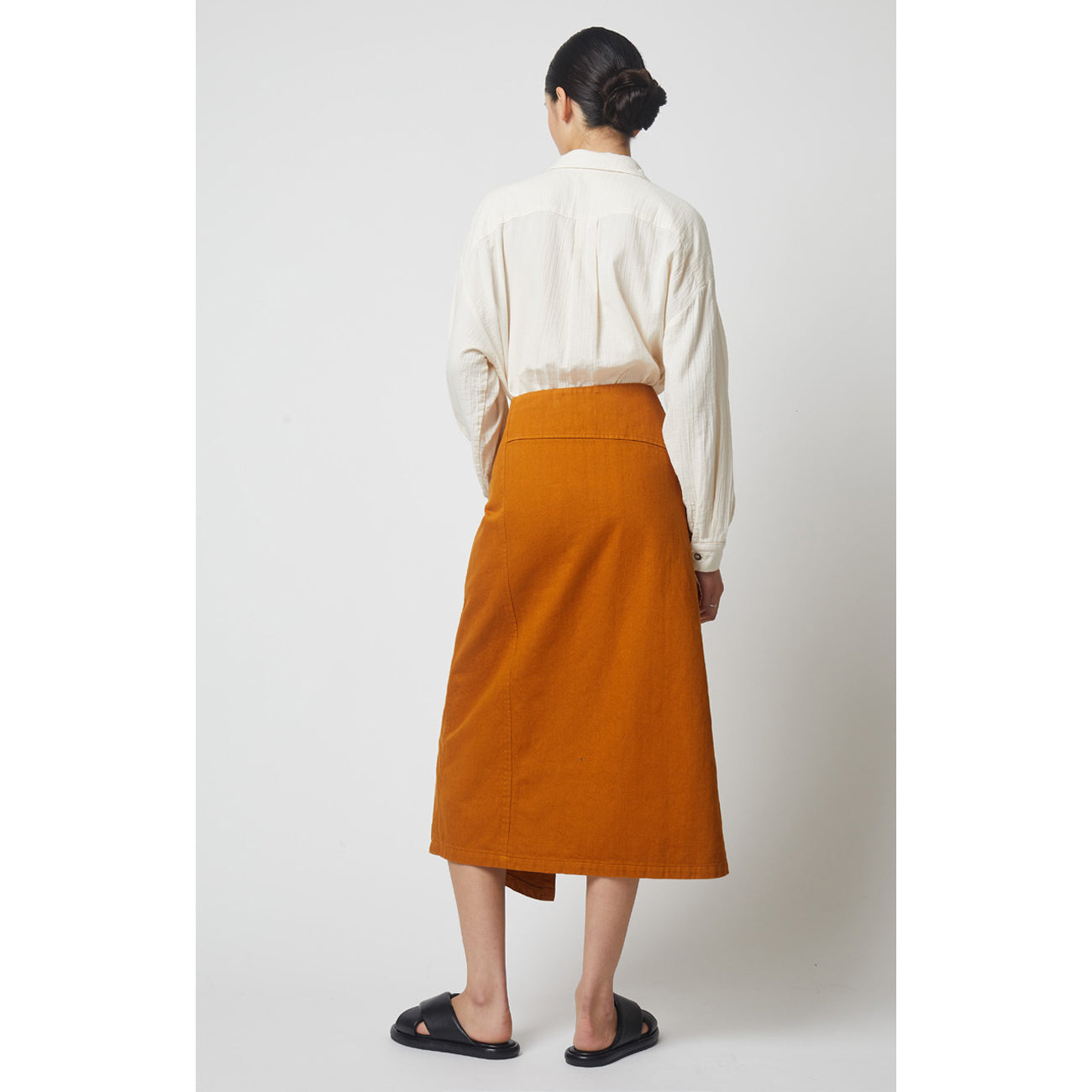 asymmetrical skirt in camel