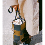 patchwork bucket bag in navy/olive