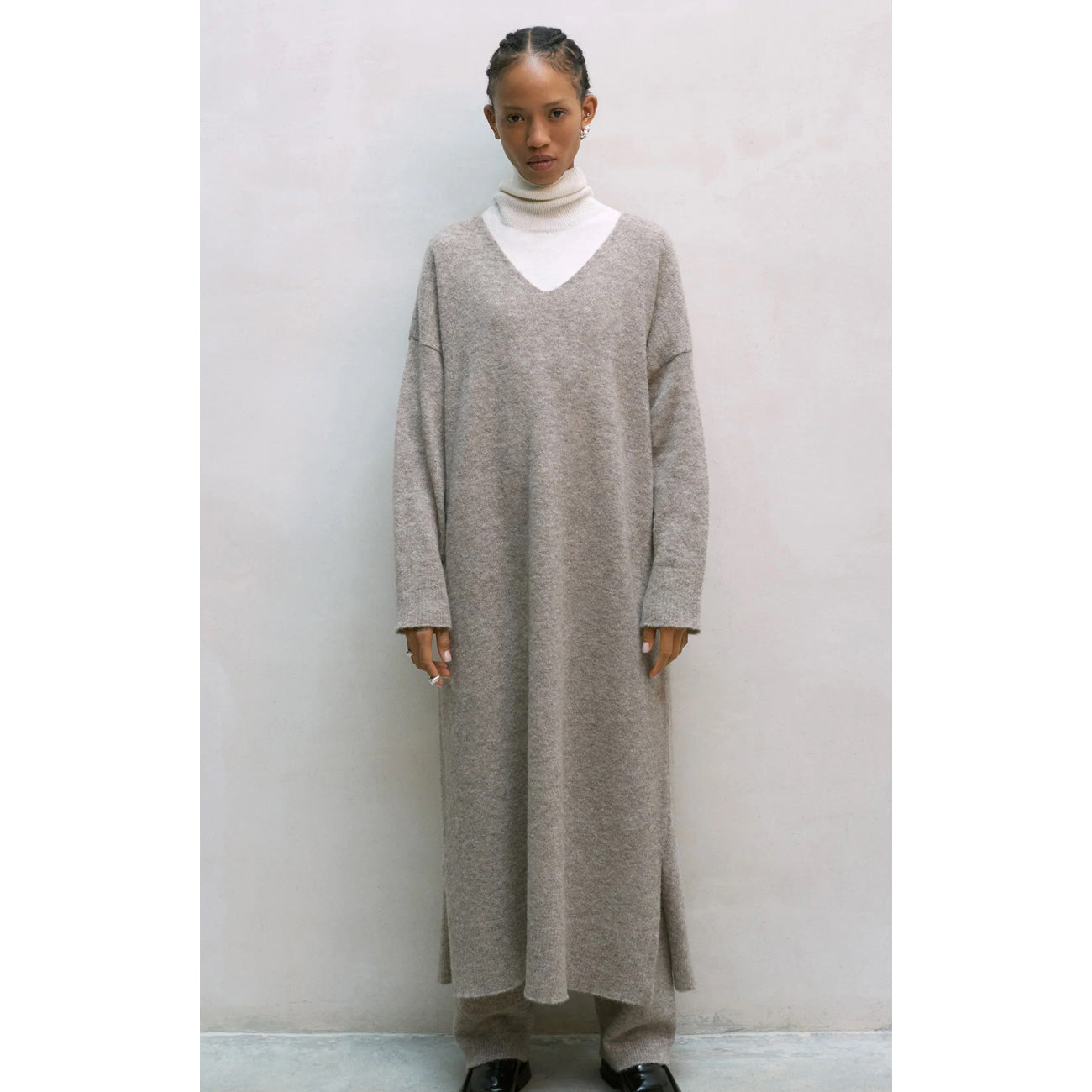 baby alpaca knit dress in taupe