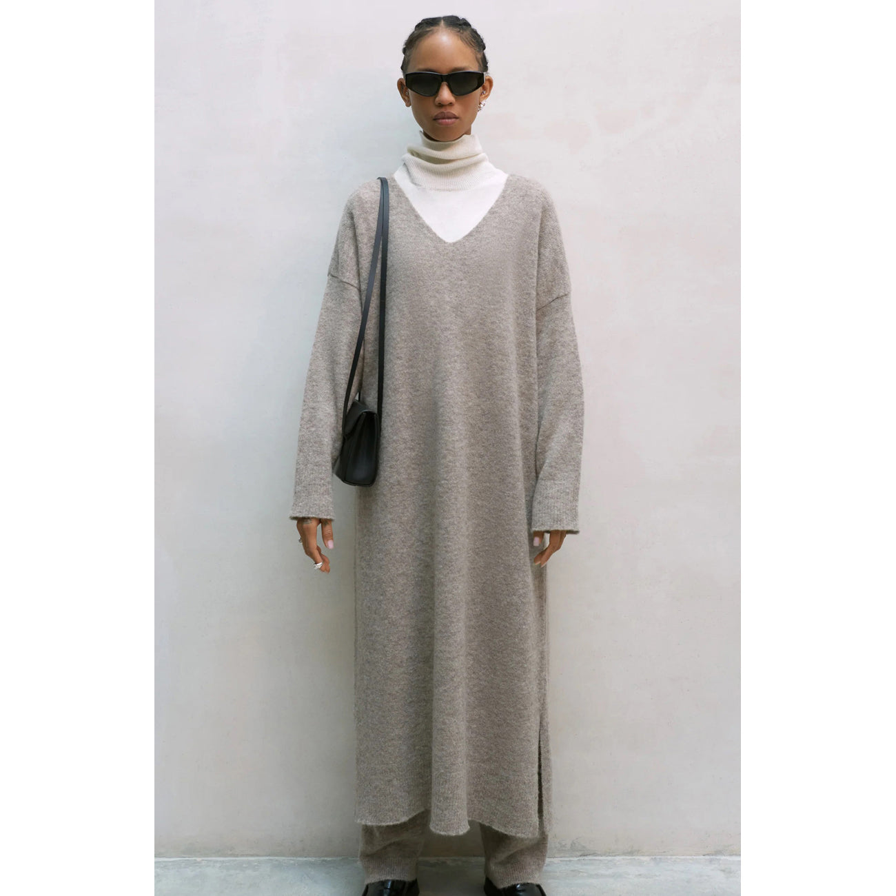 baby alpaca knit dress in taupe