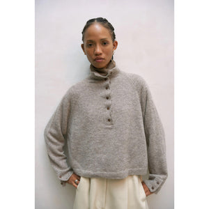 baby alpaca polo sweater in taupe