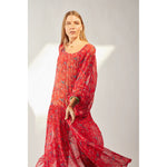 lainey dress in chiffon watercolor vermillion