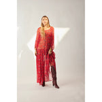 lainey dress in chiffon watercolor vermillion