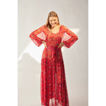 lainey dress in chiffon watercolor vermillion