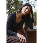 l/s scoop pointelle tee in black