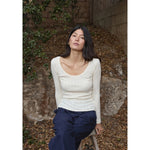l/s scoop pointelle tee in natural