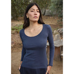 l/s scoop pointelle tee in navy