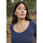 l/s scoop pointelle tee in navy
