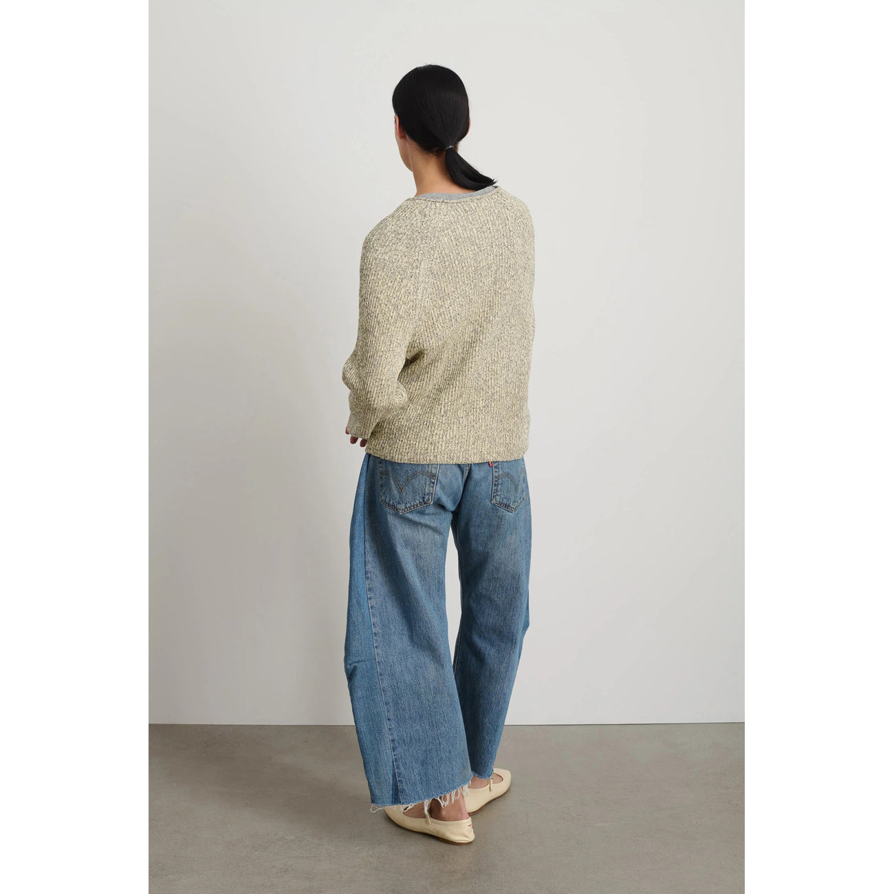 roll neck shaker stitch in ecru / black