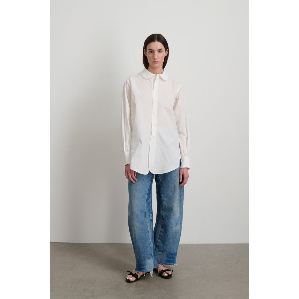 louisa shirt in white w/ hand tatted lace