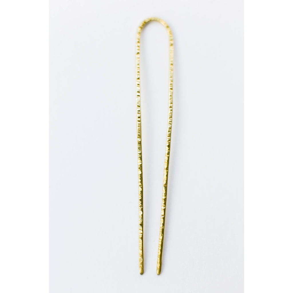 brass hammered hair pin
