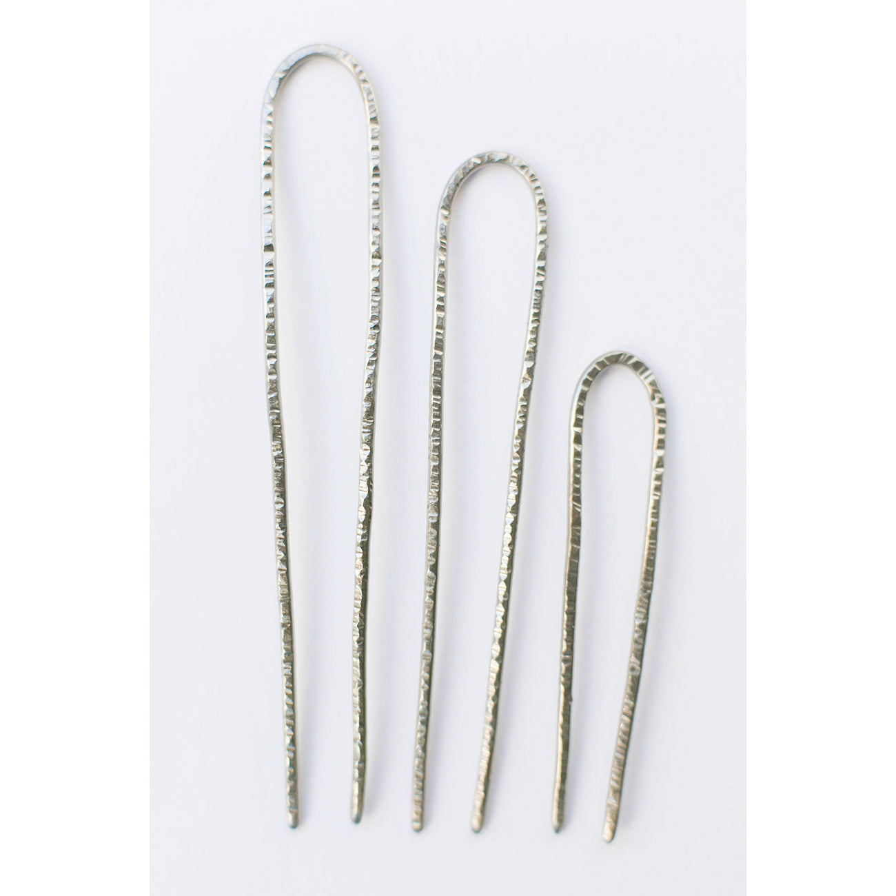 silver hammered hair pin