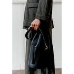 tall collar bucket bag in black