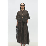 cotton stitched top in brown