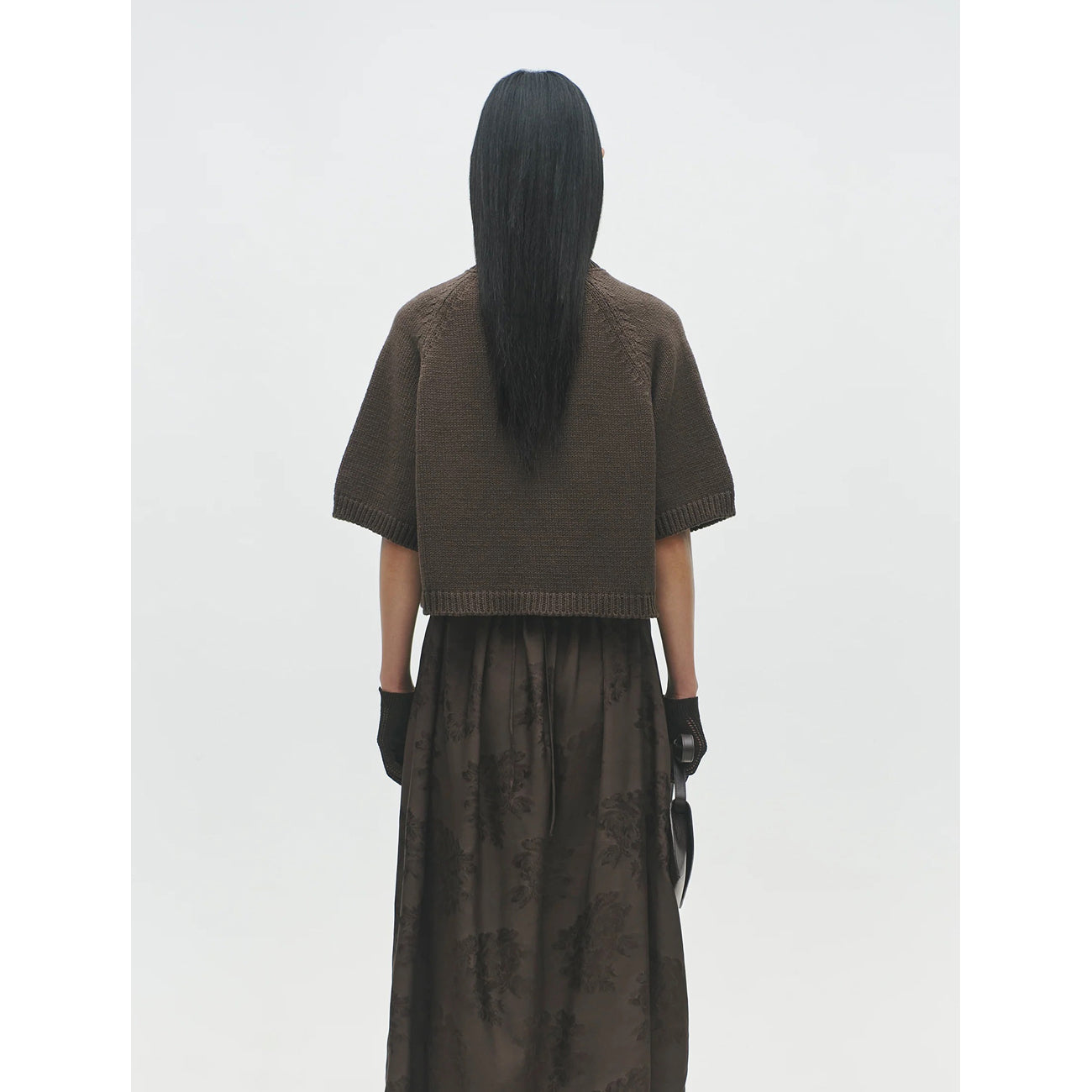 cotton stitched top in brown