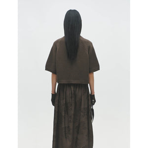 cotton stitched top in brown