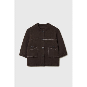 cotton stitched top in brown