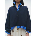 organic cotton long sleeve polo in navy