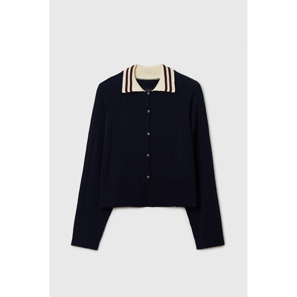 organic cotton long sleeve polo in navy